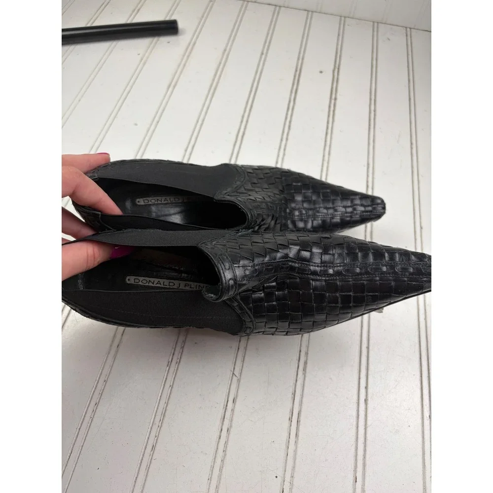Donald J. Pliner Vintage Y2K Black Woven Leather Ankle Boots Women's Size 6M